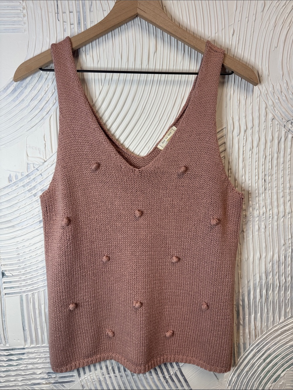 Blu Pepper Dusty Rose Pom-Pom V-Neck Knit Tank N0424